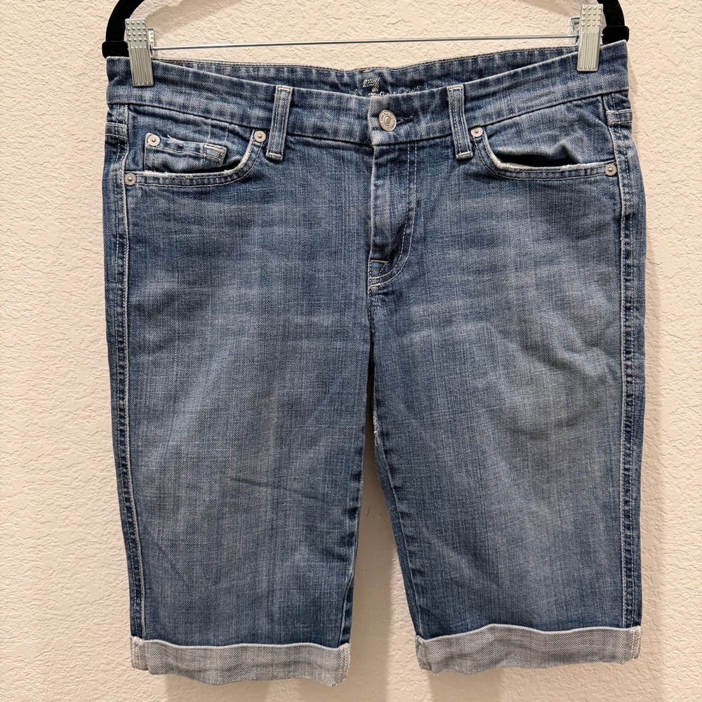 7 For All Mankind Womens A Pocket Denim Bermuda Shorts Cuffed Blue Size 29